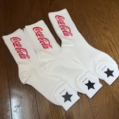 韓国靴下☆レディースソックス☆フリーサイズ☆Coca-Colaロゴ☆白3足セットのサムネイル