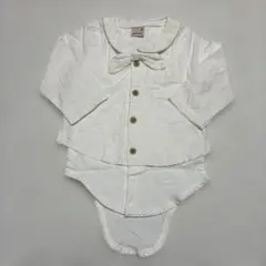 週末値引！新品 petit main ボウタイ付きシャツロンパース 80