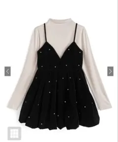 GRLビジューベロアキャミソールミニワンピース×ボトルネックトップスセットアップ