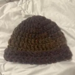 手編みニット帽 ブラウン系