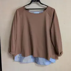 レイヤード風 長袖カットソー ブラウン×ストライプのサムネイル