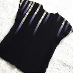 me ISSEY MIYAKE フレンチスリーブ 黒地 縦横ボーダー Fのサムネイル