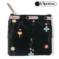 ✨極美品 レスポートサック ハート×花柄 刺繍 ミニポーチ&ティッシュケース 黒