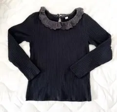 黒いリブ編み長袖カットソー