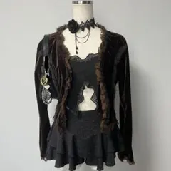 フェアリーグランジ バレエコア y2k ゴシック ラビットファー ベロア カーデ