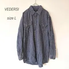 ヴェデルシィミラノ シャツ メンズ 綿100% L 秋 チェック 長袖