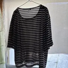 ストライプ 五分袖 オーバーサイズ トップス
