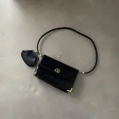 クリスチャンディオール レザー ショルダーバッグ CD金具 ネイビー