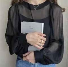 おもち様専用【新品】JUNOAH（ジュノア） バルーンスリーブシアーブラウス