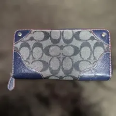 COACH F53769 デニム×レザー 長財布 ネイビー - メルカリ
