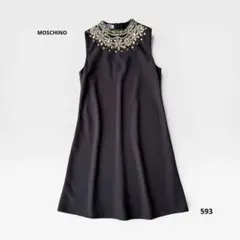 MOSCHINO モスキーノ ノースリーブ ワンピース ビジュー ブラック 黒のサムネイル
