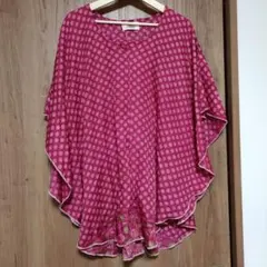 Filil ピンク 花柄 半袖チュニック　インド　レーヨン　薄手