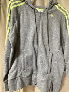 adidas ジップアップパーカー グレー ネオンイエローのサムネイル