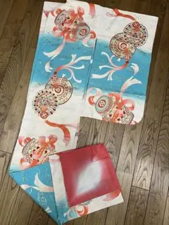 アンティーク着物　ターコイズ×オレンジのサムネイル