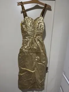 ゴールド タイトフィットドレス ストラップ付き