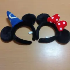ミニーマウスリボン　ミッキーマウス魔法使いカチューシャセット。