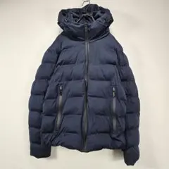 美品　ZARA　中綿　ジャケット　L　フード　防風　防寒　ネイビー　人気　古着