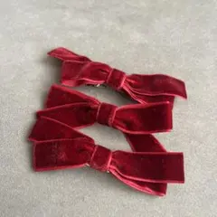 ベロアリボン ヘアクリップ 3点セット 赤　ヘアアクセサリー 結婚式
