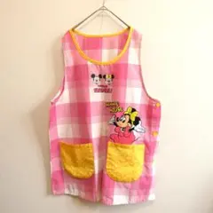 ディズニー　ミッキー　ミニー　ピンクチェックエプロン　保育士