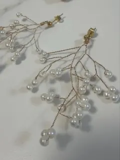 【新品】ブライダル ピアス 小枝 パール ワイヤー ゴールド 韓国買付 結婚式