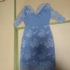 ライトブルー レースナイトドレス 半袖