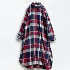 大きめマドラスチェックのゆるっとソフトフランネルシャツロングワンピース