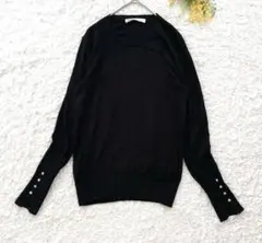 ザラ　長袖ニット　袖ボタン　金ボタン　M 黒　大人上品　シンプル　着痩せ