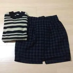チャオパニック コクーンスカート ＋ ノーブランド ボーダーボトルネックニット