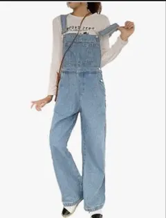 デニムオーバーオール ワイドレッグ