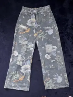 フローラルプリント ストレートデニム