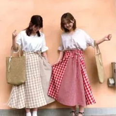 サマンサモスモス SM2 ギンガムチェック 切替え ロングスカート S11