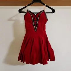赤　Vネックドレス ベロア　バレエ　衣裳　130～140㎝のサムネイル