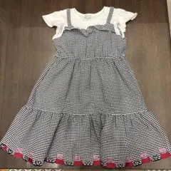 さくらんぼ刺繍付きチェック柄ワンピース 140cm