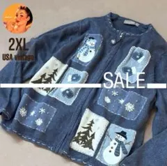 ⭐️SALE⭐【USA古着】　ニット　カーディガン　ブルー　雪だるま