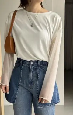 【CAPRICIEUX LE'MAGE】シアースリーブリブＴシャツ