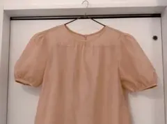 Sサイズ　ベージュ シフォン 半袖ブラウス バックリボン