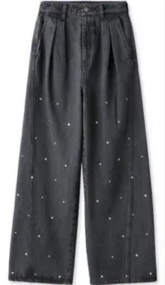 SNIDEL ラインストーンデニムパンツ　BLK 0サイズ