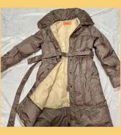 ブラウン フード付き ロングダウンジャケット