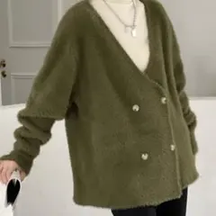 ボア Vネックシャギーカーディガン