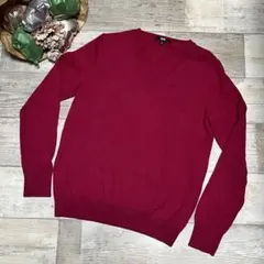 【美品】　UNIQLO ローズピンク　カシミア　　 　Vネックセーター Lサイズ