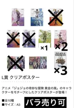 一番くじ ジョジョの奇妙な冒険 クリアポスター、ラバーチャーム(ウナのみ)セット