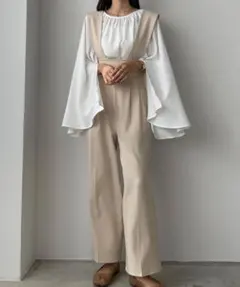 Louereルエレ 取り外し可ワイドサスペンダーハイウエストパンツ アイボリーM