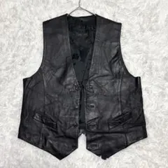 【Conwell】　ブラックレザーベスト　サイズL