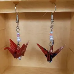 折り鶴 ピアス ハンドメイド  友禅和紙