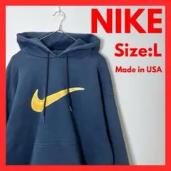 【美品】USA製　古着　ナイキ　スウェットパーカー　ブラック　メンズ　L