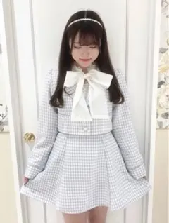 evelyn ツイード 千鳥柄 チェック柄 セットアップ 水色