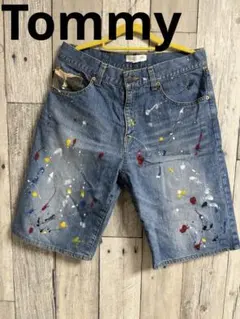 Tommy トミー　デニムハーフパンツ　ペイント　Mサイズ