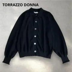 トラッツォドンナ　ニットカーディガン　貝ボタン　シェルボタン　黒　フリーサイズ