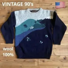 USA Vintage 90’s ニット　セーター 風景柄　山　ウール100%