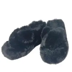 新品✨ オープントゥサンダル ファー ウエッジソール 厚底 黒 23.5cm